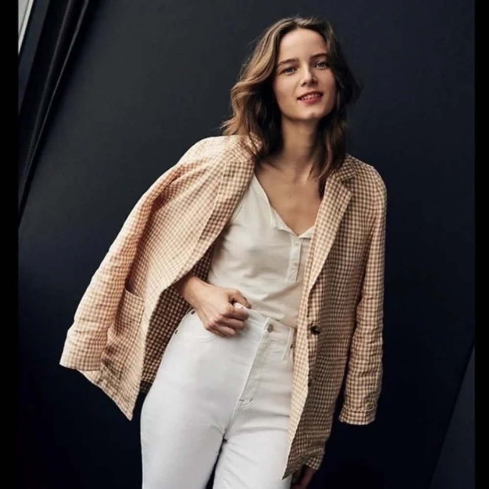 Madewell Linen Dorset Blazer in Gingham Check